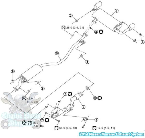 2014 Nissan Murano Exhaust System Parts Diagram (3.5L Engine)
