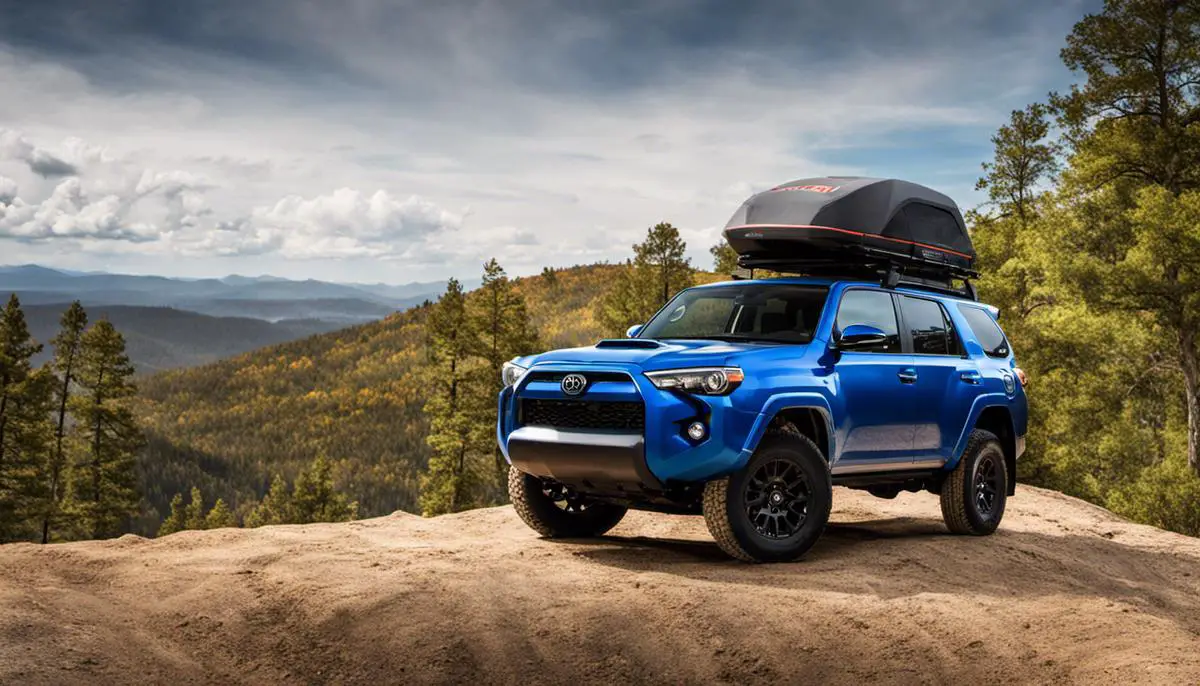 A rugged 2020 Toyota 4Runner on an off-road trail, showcasing its superior technology and safety features.