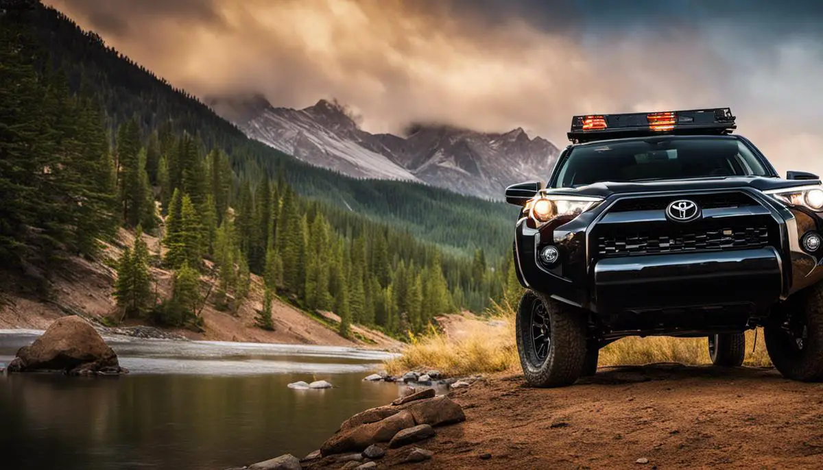 The image showcases a 2020 Toyota 4Runner in a rugged off-road setting, ready for adventure.