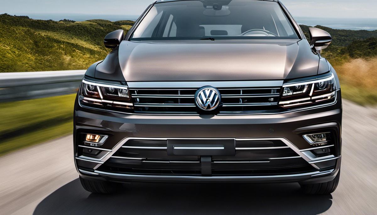 A close-up image of the engine of the 2020 VW Tiguan, highlighting its sleek design and power.