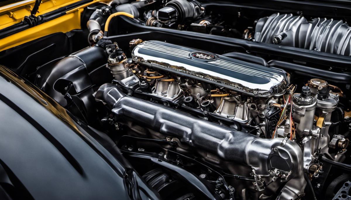 A close-up image of a Jeep Wrangler engine, showcasing the mechanical components and wiring.