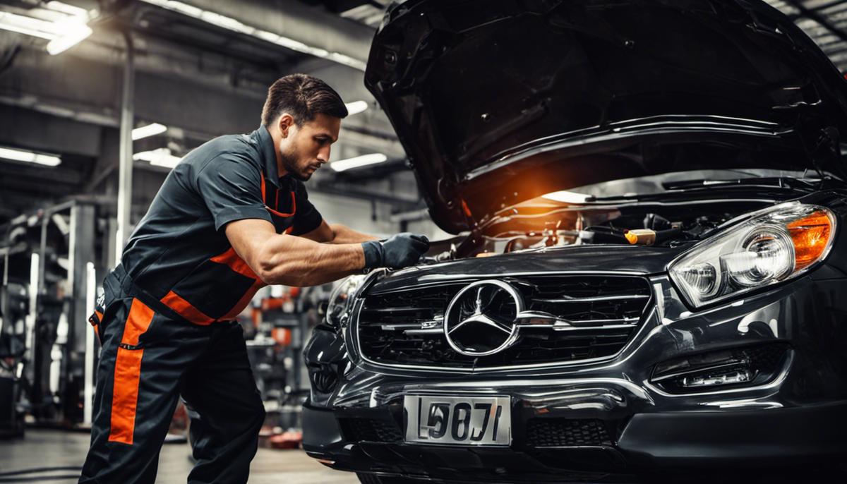 Image of a mechanic changing car oil in a business setting